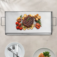 Stainless Steel Griddle, 32x16 inch Universal Flat Top Rectangular Plate, Gas Grill Griddle for BBQ Grill, Teppanyaki, Portable Family Cookware with Handle, for Camping Tailgating Party
