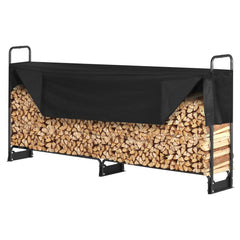 Firewood Rack with Waterproof Cover, 257 x 36 x 117 cm Outdoor Firewood Holder, 660lb Weight Capacity, 1/2 Cord Log Holder, Half-Covered, Powder-coated Wood Storage Rack for Fireplace Deck