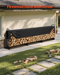 VEVOR Firewood Rack with Waterproof Cover, 383 x 36 x 117 cm Outdoor Firewood Holder, 660lb Weight Capacity, 1/2 Cord Log Holder, Half-Covered, Powder-coated Wood Storage Rack for Fireplace Deck