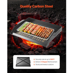 Carbon Steel Griddle, 22x16 inch Universal Flat Top Rectangular Plate, Gas Grill Griddle for BBQ Grill, Teppanyaki, Portable Family Cookware, for Camping Tailgating Party, Black