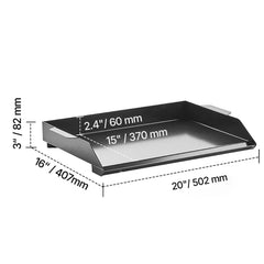 Carbon Steel Griddle, 22x16 inch Universal Flat Top Rectangular Plate, Gas Grill Griddle for BBQ Grill, Teppanyaki, Portable Family Cookware, for Camping Tailgating Party, Black