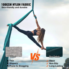 Aerial Silk & Yoga Swing, 10 m Length, Aerial Yoga Hammock Kit with 100gsm Nylon Fabric, Full Rigging Hardware & Easy Set-up Guide, Antigravity Flying for All Levels Fitness Bodybuilding, Green
