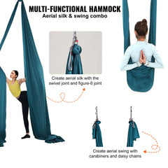 Aerial Silk & Yoga Swing, 10 m Length, Aerial Yoga Hammock Kit with 100gsm Nylon Fabric, Full Rigging Hardware & Easy Set-up Guide, Antigravity Flying for All Levels Fitness Bodybuilding, Green