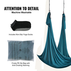 Aerial Silk & Yoga Swing, 10 m Length, Aerial Yoga Hammock Kit with 100gsm Nylon Fabric, Full Rigging Hardware & Easy Set-up Guide, Antigravity Flying for All Levels Fitness Bodybuilding, Green