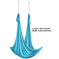 Aerial Silk & Yoga Swing, 10 m Length, Aerial Yoga Hammock Kit with 100gsm Nylon Fabric, Full Rigging Hardware & Easy Set-up Guide, Antigravity Flying for All Levels Fitness Bodybuilding, Blue