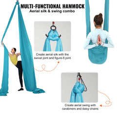 Aerial Silk & Yoga Swing, 10 m Length, Aerial Yoga Hammock Kit with 100gsm Nylon Fabric, Full Rigging Hardware & Easy Set-up Guide, Antigravity Flying for All Levels Fitness Bodybuilding, Blue