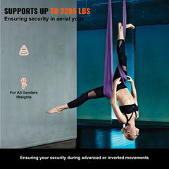 Aerial Yoga Hammock & Swing, 4 m Length, Yoga Starter Kit with 100gsm Nylon Fabric, Full Rigging Hardware and Easy Set-up Guide, Antigravity Flying for All Levels Fitness Bodybuilding, Purple
