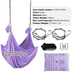 Aerial Yoga Hammock & Swing, 4 m Length, Yoga Starter Kit with 100gsm Nylon Fabric, Full Rigging Hardware and Easy Set-up Guide, Antigravity Flying for All Levels Fitness Bodybuilding, Purple