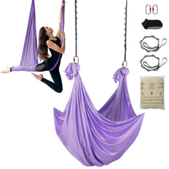 Aerial Yoga Hammock & Swing, 4 m Length, Yoga Starter Kit with 100gsm Nylon Fabric, Full Rigging Hardware and Easy Set-up Guide, Antigravity Flying for All Levels Fitness Bodybuilding, Purple