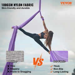 Aerial Yoga Hammock & Swing, 4 m Length, Yoga Starter Kit with 100gsm Nylon Fabric, Full Rigging Hardware and Easy Set-up Guide, Antigravity Flying for All Levels Fitness Bodybuilding, Purple