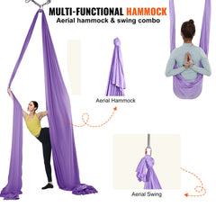 Aerial Yoga Hammock & Swing, 4 m Length, Yoga Starter Kit with 100gsm Nylon Fabric, Full Rigging Hardware and Easy Set-up Guide, Antigravity Flying for All Levels Fitness Bodybuilding, Purple