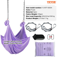 Aerial Yoga Hammock & Swing, 4 m Length, Yoga Starter Kit with 100gsm Nylon Fabric, Full Rigging Hardware and Easy Set-up Guide, Antigravity Flying for All Levels Fitness Bodybuilding, Purple