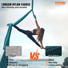 Aerial Yoga Hammock & Swing, 5 m Length Aerial Yoga Starter Kit with 100gsm Nylon Fabric, Full Rigging Hardware & Easy Set-up Guide, Antigravity Flying for All Levels Fitness Bodybuilding, Green