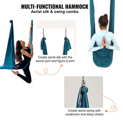 Aerial Yoga Hammock & Swing, 5 m Length Aerial Yoga Starter Kit with 100gsm Nylon Fabric, Full Rigging Hardware & Easy Set-up Guide, Antigravity Flying for All Levels Fitness Bodybuilding, Green