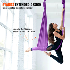 Aerial Silk & Yoga Swing, 8 m Length, Aerial Yoga Hammock Kit with 100gsm Nylon Fabric, Full Rigging Hardware & Easy Set-up Guide, Antigravity Flying for All Levels Fitness Bodybuilding, Purple