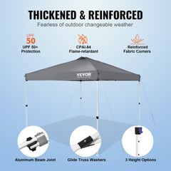 Pop Up Canopy Tent, 10 x 10 ft, 250 D PU Silver Coated Tarp, with Portable Roller Bag and 4 Sandbags, Waterproof and Sun Shelter Gazebo for Outdoor Party, Camping, Commercial Events, Dark Gray