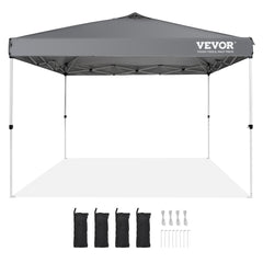 Pop Up Canopy Tent, 10 x 10 ft, 250 D PU Silver Coated Tarp, with Portable Roller Bag and 4 Sandbags, Waterproof and Sun Shelter Gazebo for Outdoor Party, Camping, Commercial Events, Dark Gray