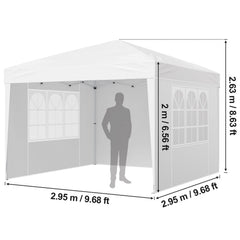 Pop Up Canopy, 2.95 x 2.95 m Instant Canopy Portable Gazebo with 3 Sidewalls & 2 Ventilated Windows, Height Adjustable Pop-Up Outdoor Shelter Tent for Events, Patio, Backyard, Party, Parking