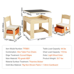 Kids Table and Chair Set Wooden Activity Table with Storage Space & Boxes