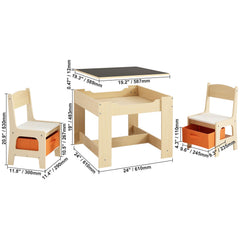 Kids Table and Chair Set Wooden Activity Table with Storage Space & Boxes