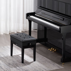 Piano Bench, Keyboard Piano Chair with 19.3"-22.8" Adjustable Height, Padded Cushion, Storage Compartment for Music Books, Heavy Duty Wooden Piano Stool Seat, for Vanity, Living Room, Bedroom