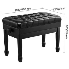 Piano Bench, Duet Keyboard Piano Chair with 20.3"-23.4” Adjustable Height, High-Density Padded Cushion, Storage Compartment for Music Books, Wooden Piano Stool Seat, for Vanity, Living Room