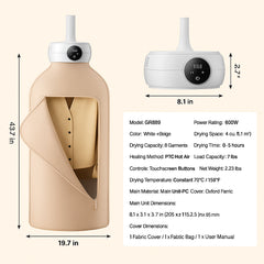 Portable Clothes Dryer, Clothes Dryer with Dryer Bag, PTC Heating & LED Display, Foldable Mini Dryer with 5-H Timer for Apartments, Dorms, RVs, or Hotels, 600W, Beige