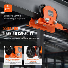 Electric Hoist Manual Trolley, 1 Ton Load Capacity for PA200 PA250 PA300 PA400 PA500, Push Beam Trolley with Dual Wheels, 68 mm-110 mm Adjustable Beam Flange Width for Straight Curved I Beam