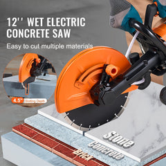 30.48cm Electric Concrete Saw Wet/Dry Saw Cutter with Water Pump and Blade