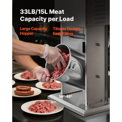 Electric Sausage Stuffer, 33 LBS / 15 L Vertical Meat Stuffer, Stepless Speed Control and Foot Pedal, Stainless Steel Heavy Duty Sausage Filler with 4 Stuffing Tubes, for Commercial & Home Use
