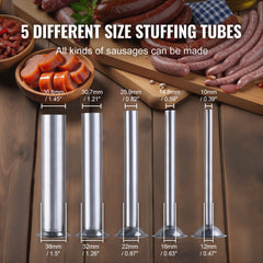 Electric Sausage Stuffer, 12 L / 25 LBS Vertical Meat Stuffer, 200W Motor, Stepless Speed Control and Foot Pedal, Made of Food-grade 304 Stainless Steel, 5 Stuffing Tubes for Home, Commercial