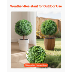 Artificial Topiary Boxwood Trees with Ground Spike, 2 Set 686mm Faux Shrubs & Bushes Potted Plants, Fake Silk Tree Look Real for Decor Front Porch Outdoor Indoor Patio Garden Balcony Backyard