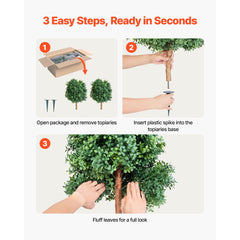 Artificial Topiary Boxwood Trees with Ground Spike, 2 Set 686mm Faux Shrubs & Bushes Potted Plants, Fake Silk Tree Look Real for Decor Front Porch Outdoor Indoor Patio Garden Balcony Backyard