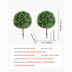 Artificial Topiary Boxwood Trees with Ground Spike, 2 Set 686mm Faux Shrubs & Bushes Potted Plants, Fake Silk Tree Look Real for Decor Front Porch Outdoor Indoor Patio Garden Balcony Backyard