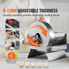 Electric Vegetable Slicer, 0-0.5"/0-12mm Thickness Adjustable Commercial Slicer Machine, Convertible to Manual, Stainless Steel Food Cutter Slicing Machine, for Potato, Lemon, Tomato, Apple