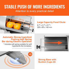 Electric Vegetable Slicer, 0-0.5"/0-12mm Thickness Adjustable Commercial Slicer Machine, Convertible to Manual, Stainless Steel Food Cutter Slicing Machine, for Potato, Lemon, Tomato, Apple