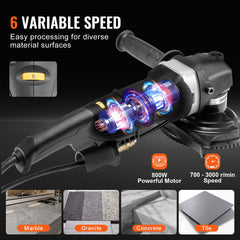 Wet Stone Polisher 4-Inch 800W Electric Concrete Polisher 6 Speed 7 Pads