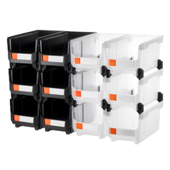 Plastic Stackable Storage Bins, 37.7 x 21.5 x 18 cm (12 Pack), Plastic Containers for Organizing & Storage Bins for Garage, Small Parts, Office Supplies, Other Accessories, Black & Transparent
