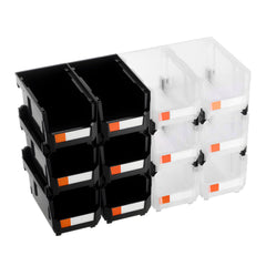 Plastic Stackable Storage Bins, 37.7 x 21.5 x 18 cm (12 Pack), Plastic Containers for Organizing & Storage Bins for Garage, Small Parts, Office Supplies, Other Accessories, Black & Transparent