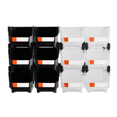 Plastic Stackable Storage Bins, 37.7 x 21.5 x 18 cm (12 Pack), Plastic Containers for Organizing & Storage Bins for Garage, Small Parts, Office Supplies, Other Accessories, Black & Transparent