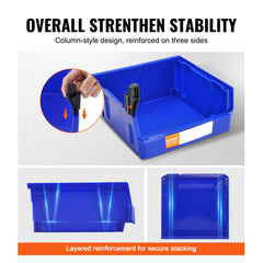 Plastic Storage Bin, (276 mm x 279 mm x 128 mm), Hanging Stackable Storage Organizer Bin, Blue/Red, 6-Pack, Heavy Duty Stacking Containers for Closet, Kitchen, Office, or Pantry Organization