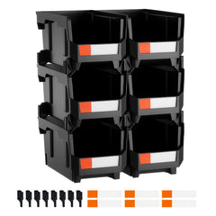 Plastic Stackable Storage Bins, 37.7 x 21.5 x 18 cm (6 Pack), Plastic Containers for Organizing and Storage Bins for Closet, Garage, Small Parts, Office Supplies and Other Accessories, Black