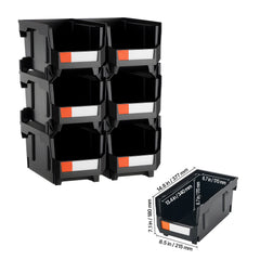 Plastic Stackable Storage Bins, 37.7 x 21.5 x 18 cm (6 Pack), Plastic Containers for Organizing and Storage Bins for Closet, Garage, Small Parts, Office Supplies and Other Accessories, Black