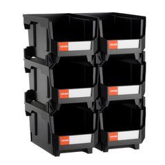 Plastic Stackable Storage Bins, 37.7 x 21.5 x 18 cm (6 Pack), Plastic Containers for Organizing and Storage Bins for Closet, Garage, Small Parts, Office Supplies and Other Accessories, Black