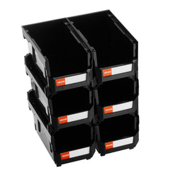 Plastic Stackable Storage Bins, 37.7 x 21.5 x 18 cm (6 Pack), Plastic Containers for Organizing and Storage Bins for Closet, Garage, Small Parts, Office Supplies and Other Accessories, Black