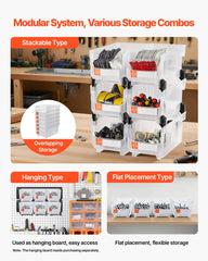 Plastic Stackable Storage Bins, 37.7 x 21.5 x 18 cm (6 Pack), Plastic Containers for Organizing & Storage Bins for Closet, Garage, Small Parts, Office Supplies, Other Accessories, Transparent