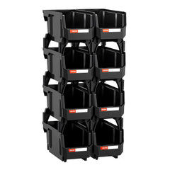 Plastic Stackable Storage Bins, 27.6 x 14 x 13 cm (8 Pack), Plastic Containers for Organizing and Storage Bins for Closet, Garage, Small Parts, Office Supplies and Other Accessories, Black