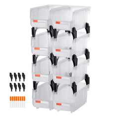 Plastic Stackable Storage Bins, 27.6 x 14 x 13 cm (8 Pack), Plastic Containers for Organizing & Storage Bins for Closet, Garage, Small Parts, Office Supplies, Other Accessories, Transparent