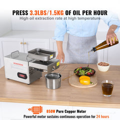 Electric Oil Press Machine, 850W Stainless Steel Oil Extractor Machine, Adjustable Temperature, Hot Press Oil Expeller for Pressing Peanuts, Sesame Seeds, Rapeseed, Tea Seeds