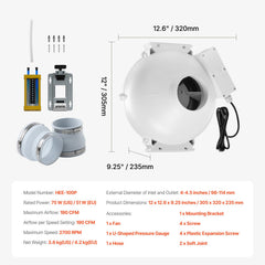 4" to 4.5" Radon Mitigation Fan System Kit Quiet 190 CFM Inline Duct Fan